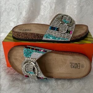 Easy USA Women's Rhinestones & Beaded Sandals